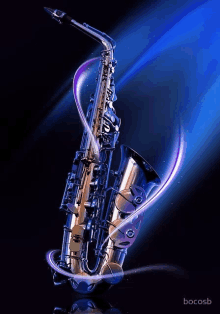 a picture of a saxophone with the word bocosb on the bottom right