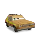 a cartoon car from cars with a green stripe on the side is sitting on a white background .