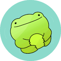 a green frog sitting in a blue circle