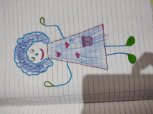 a child 's drawing of a woman with blue hair