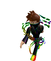 a roblox character with rainbow colored legs and a rainbow scarf around his neck