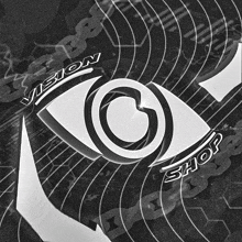 a black and white vision shop logo with an eye