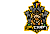 a logo for spycraft shows a man with a beard wearing a crown