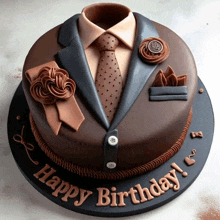 a birthday cake with a suit and tie and the words happy birthday