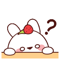 a cartoon rabbit with a strawberry on its head and a question mark above it