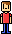 a pixel art drawing of a man in a red shirt and blue pants .