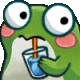 a frog is drinking a glass of water with a straw in its mouth .