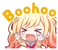 a cartoon of a girl screaming with the word boohoo behind her