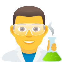 a man wearing goggles and a lab coat holds a beaker with green liquid in it