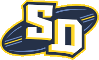 a blue and yellow logo with the letters sd on a white background