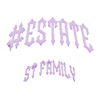 a white background with purple letters that say #estate st family