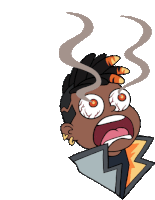 a cartoon drawing of a boy with smoke coming out of his eyes