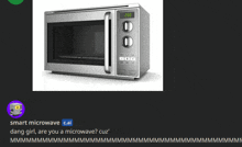 a picture of a microwave with the words smart microwave at the top