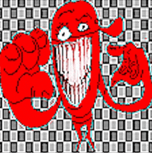 a pixel art drawing of a red monster