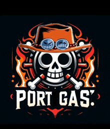 a logo for port gas with a skull and crossbones on it