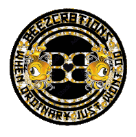 a circle with two bees and the words " breeze funny " on it