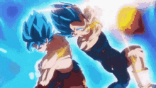 goku and vegeta from dragon ball z are fighting each other in a battle .