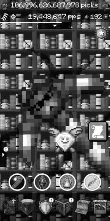 a black and white screenshot of a game with a lot of items