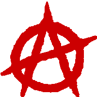 a red anarchy symbol with a star in the middle on a white background