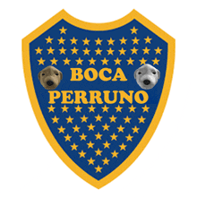 a shield with two dogs and the words boca perruno