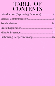 a pink table of contents for a book titled introduction ( expressing emotions )