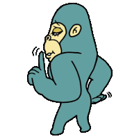 a cartoon drawing of a gorilla wearing a blue suit giving a thumbs up