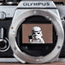 a close up of a camera with a stormtrooper on the screen .