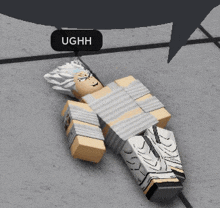 a cartoon character is laying on the ground with a speech bubble that says ughh .