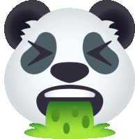 a panda bear with its eyes closed and green liquid coming out of it 's mouth