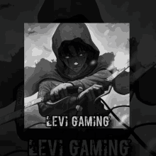 a poster for levi gaming shows a man in a hood