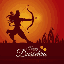 a silhouette of a man holding a bow and arrow with the words happy dussehra written below him