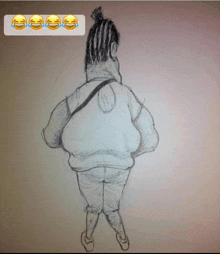 a drawing of a woman with a bun and a bunch of laughing emojis