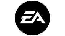 the ea logo is in a black circle on a white background