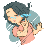 a cartoon of a girl crying and making a peace sign