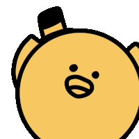 a cartoon drawing of a yellow circle with a black hat on top