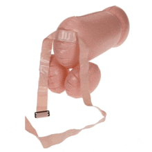 a pink inflatable penis with a strap around the waist