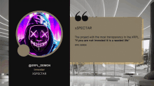 a picture of a person with a neon mask and a quote from xrpl demon