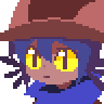 a pixel art of a person wearing a hat