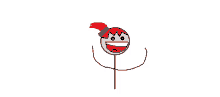 a stick figure with a smiley face and a red feather in his hair