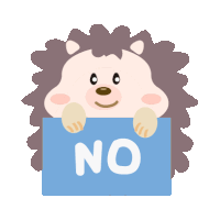 a cartoon hedgehog is holding a blue sign that says no