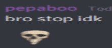 a picture of a skull with the words " bro stop idk " on it