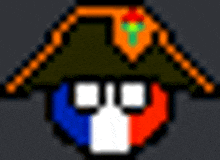 a pixel art of a napoleon hat with a french flag in the background .