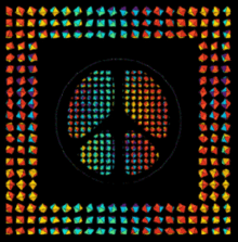 a colorful circle with a peace sign in the center is surrounded by colorful squares