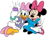 minnie mouse and daisy duck taking a selfie together