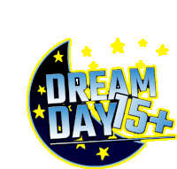 a logo for dream day 15 + with a crescent moon and stars