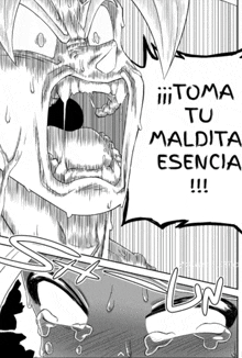 a black and white drawing of a person with the words toma tu maldita esencia written on the bottom