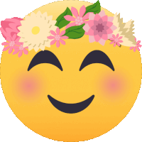 a yellow smiley face with a flower crown on it