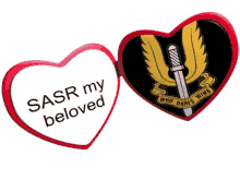 a heart shaped pin that says sasr my beloved on it