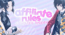 a couple of anime characters standing next to each other with the words affiliate rules shinobi haven