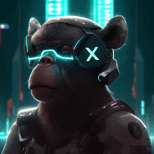 a bear wearing headphones with a x on it